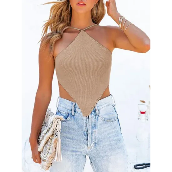 Bandage Irregular clipping Skinny Spaghetti-Neck Vest Top Knitwear Bandage Irregular clipping Skinny Spaghetti-Neck Vest Top Knitwear