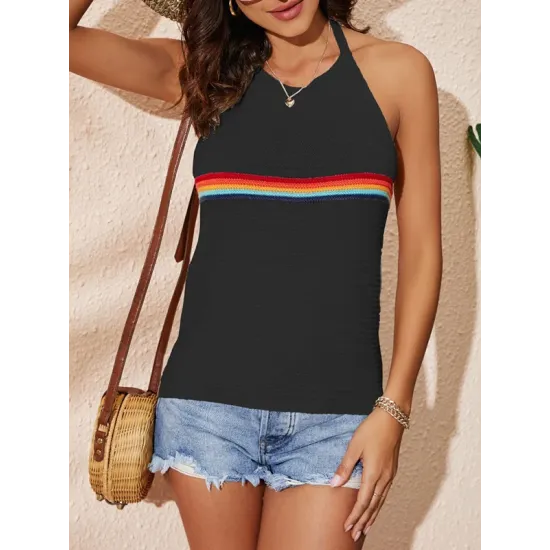 Printed Skinny Halter-Neck Knitwear Vest Top