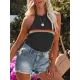 Printed Skinny Halter-Neck Knitwear Vest Top