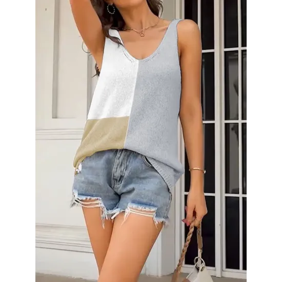 Multi-Colored Sleeveless V-neck Vest Top Multi-Colored Sleeveless V-neck Vest Top