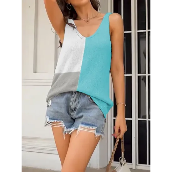 Multi-Colored Sleeveless V-neck Vest Top Multi-Colored Sleeveless V-neck Vest Top