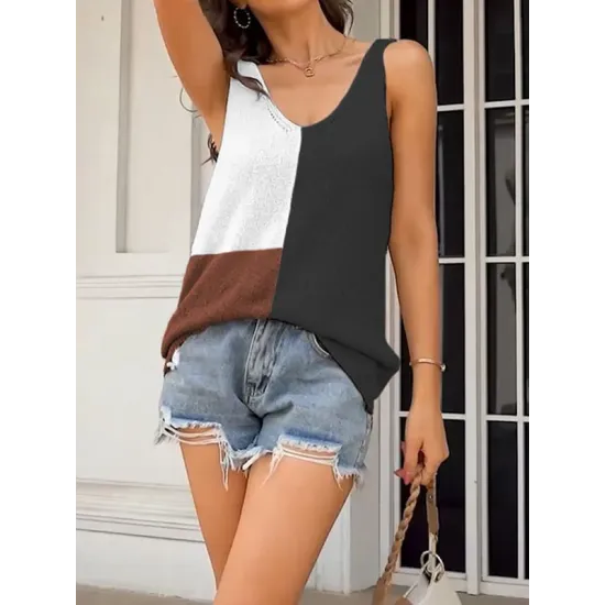Multi-Colored Sleeveless V-neck Vest Top Multi-Colored Sleeveless V-neck Vest Top