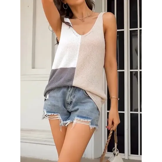 Multi-Colored Sleeveless V-neck Vest Top Multi-Colored Sleeveless V-neck Vest Top