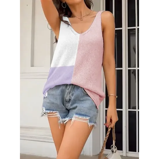 Multi-Colored Sleeveless V-neck Vest Top Multi-Colored Sleeveless V-neck Vest Top
