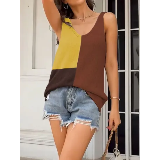 Multi-Colored Sleeveless V-neck Vest Top Multi-Colored Sleeveless V-neck Vest Top