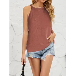 Solid Color Loose Halter-Neck Vest Top