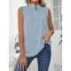 Pleated Solid Color Loose Sleeveless Stand Collar Vest Top Pleated Solid Color Loose Sleeveless Stand Collar Vest Top