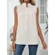 Pleated Solid Color Loose Sleeveless Stand Collar Vest Top Pleated Solid Color Loose Sleeveless Stand Collar Vest Top