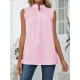 Pleated Solid Color Loose Sleeveless Stand Collar Vest Top Pleated Solid Color Loose Sleeveless Stand Collar Vest Top