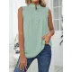 Pleated Solid Color Loose Sleeveless Stand Collar Vest Top Pleated Solid Color Loose Sleeveless Stand Collar Vest Top