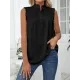 Pleated Solid Color Loose Sleeveless Stand Collar Vest Top Pleated Solid Color Loose Sleeveless Stand Collar Vest Top