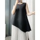 Pleated Solid Color Irregular Clipping Loose Round-Neck Vest Top Pleated Solid Color Irregular Clipping Loose Round-Neck Vest Top