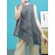 Pleated Solid Color Irregular Clipping Loose Round-Neck Vest Top Pleated Solid Color Irregular Clipping Loose Round-Neck Vest Top