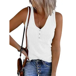 Pleated Solid Color Skinny Sleeveless V-Neck Vest Top