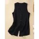 Buttoned Solid Color Loose Sleeveless V-neck Vest Top Buttoned Solid Color Loose Sleeveless V-neck Vest Top