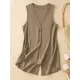Buttoned Solid Color Loose Sleeveless V-neck Vest Top Buttoned Solid Color Loose Sleeveless V-neck Vest Top