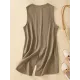 Buttoned Solid Color Loose Sleeveless V-neck Vest Top Buttoned Solid Color Loose Sleeveless V-neck Vest Top
