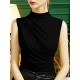 Pleated Solid Color Skinny Sleeveless Half Turtleneck Vest Top Pleated Solid Color Skinny Sleeveless Half Turtleneck Vest Top