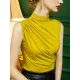 Pleated Solid Color Skinny Sleeveless Half Turtleneck Vest Top Pleated Solid Color Skinny Sleeveless Half Turtleneck Vest Top