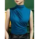 Pleated Solid Color Skinny Sleeveless Half Turtleneck Vest Top Pleated Solid Color Skinny Sleeveless Half Turtleneck Vest Top