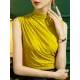 Pleated Solid Color Skinny Sleeveless Half Turtleneck Vest Top Pleated Solid Color Skinny Sleeveless Half Turtleneck Vest Top