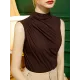 Pleated Solid Color Skinny Sleeveless Half Turtleneck Vest Top Pleated Solid Color Skinny Sleeveless Half Turtleneck Vest Top