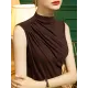 Pleated Solid Color Skinny Sleeveless Half Turtleneck Vest Top Pleated Solid Color Skinny Sleeveless Half Turtleneck Vest Top