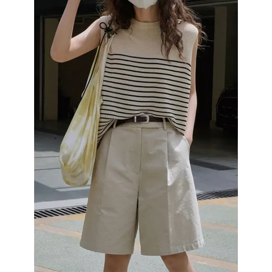 Striped Loose Sleeveless Round-neck Vest Top Striped Loose Sleeveless Round-neck Vest Top