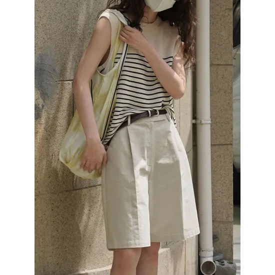 Striped Loose Sleeveless Round-neck Vest Top Striped Loose Sleeveless Round-neck Vest Top
