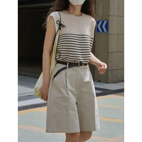 Striped Loose Sleeveless Round-neck Vest Top Striped Loose Sleeveless Round-neck Vest Top