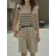 Striped Loose Sleeveless Round-neck Vest Top Striped Loose Sleeveless Round-neck Vest Top