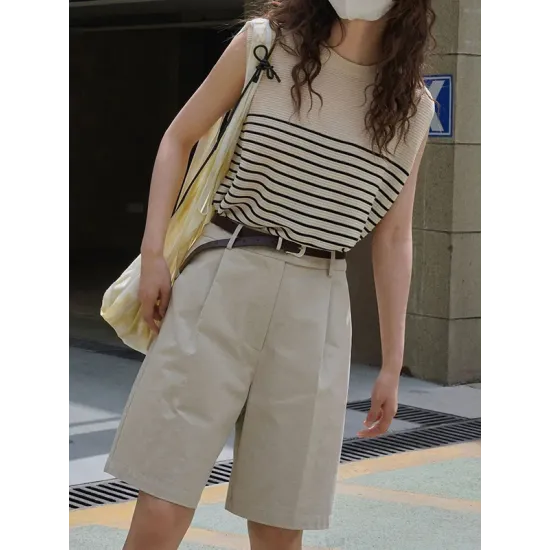 Striped Loose Sleeveless Round-neck Vest Top Striped Loose Sleeveless Round-neck Vest Top