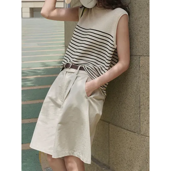 Striped Loose Sleeveless Round-neck Vest Top Striped Loose Sleeveless Round-neck Vest Top