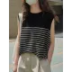 Striped Loose Sleeveless Round-neck Vest Top Striped Loose Sleeveless Round-neck Vest Top