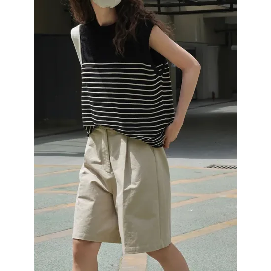 Striped Loose Sleeveless Round-neck Vest Top Striped Loose Sleeveless Round-neck Vest Top