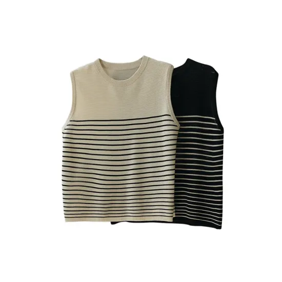 Striped Loose Sleeveless Round-neck Vest Top Striped Loose Sleeveless Round-neck Vest Top