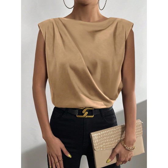 Cap Sleeve Solid Color Boat Neck Vest Top Cap Sleeve Solid Color Boat Neck Vest Top