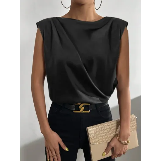 Cap Sleeve Solid Color Boat Neck Vest Top Cap Sleeve Solid Color Boat Neck Vest Top