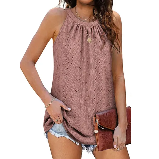Hollow Solid Color Loose Sleeveless Round-Neck Vest Top Hollow Solid Color Loose Sleeveless Round-Neck Vest Top