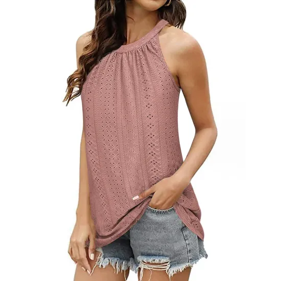 Hollow Solid Color Loose Sleeveless Round-Neck Vest Top Hollow Solid Color Loose Sleeveless Round-Neck Vest Top
