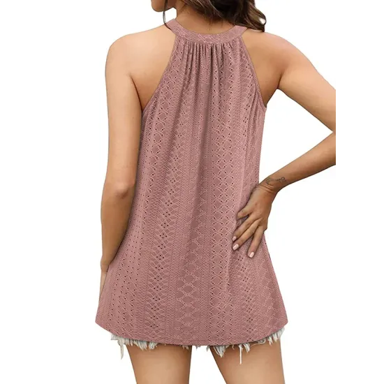 Hollow Solid Color Loose Sleeveless Round-Neck Vest Top Hollow Solid Color Loose Sleeveless Round-Neck Vest Top