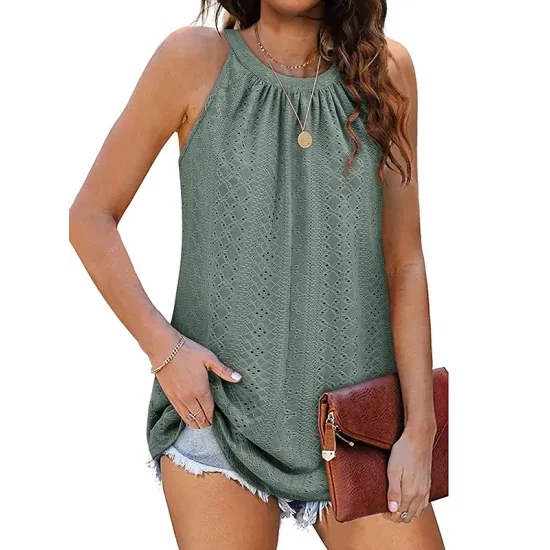 Hollow Solid Color Loose Sleeveless Round-Neck Vest Top Hollow Solid Color Loose Sleeveless Round-Neck Vest Top