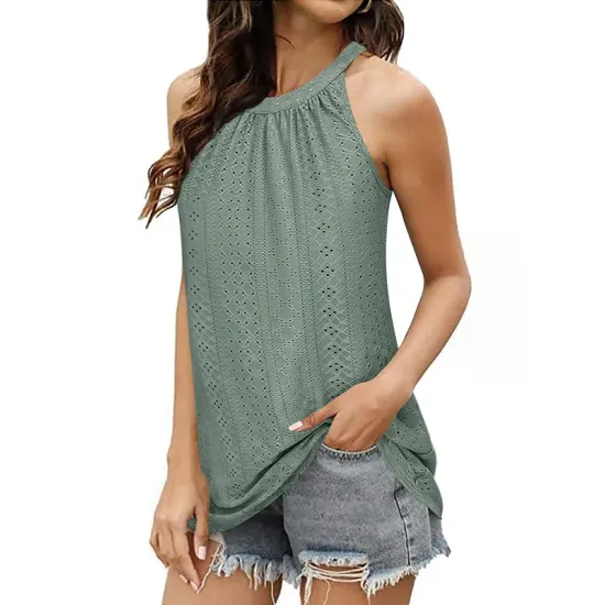 Hollow Solid Color Loose Sleeveless Round-Neck Vest Top Hollow Solid Color Loose Sleeveless Round-Neck Vest Top