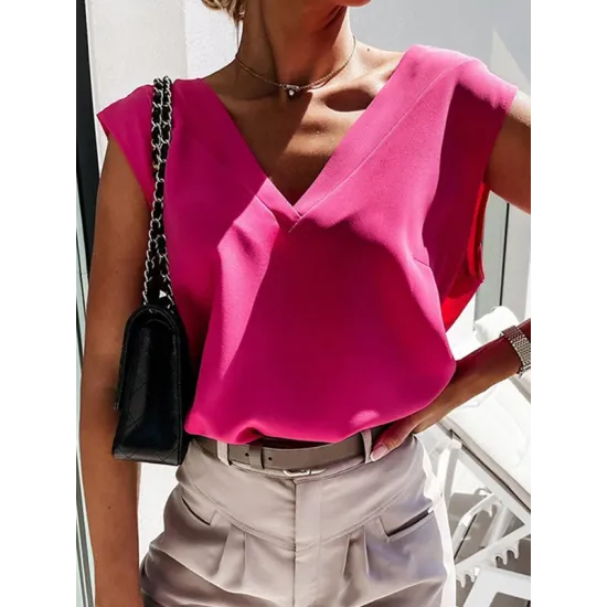 Solid Color V-back Loose Sleeveless V-neck Vest Top Solid Color V-back Loose Sleeveless V-neck Vest Top
