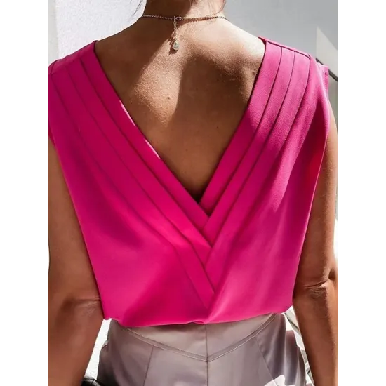 Solid Color V-back Loose Sleeveless V-neck Vest Top Solid Color V-back Loose Sleeveless V-neck Vest Top