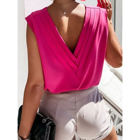 Solid Color V-back Loose Sleeveless V-neck Vest Top Solid Color V-back Loose Sleeveless V-neck Vest Top