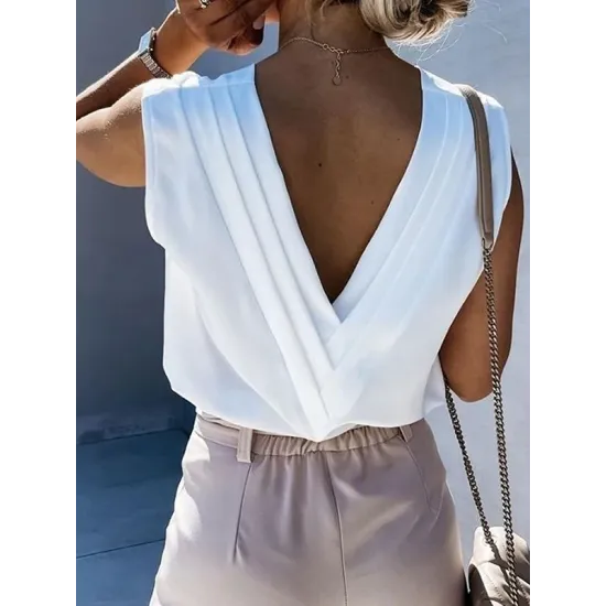Solid Color V-back Loose Sleeveless V-neck Vest Top Solid Color V-back Loose Sleeveless V-neck Vest Top