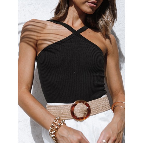 Solid Color Skinny Sleeveless Halter-Neck Vest Top Solid Color Skinny Sleeveless Halter-Neck Vest Top