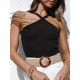 Solid Color Skinny Sleeveless Halter-Neck Vest Top Solid Color Skinny Sleeveless Halter-Neck Vest Top