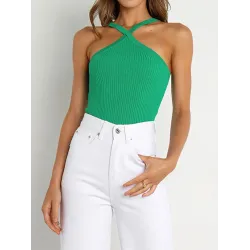 Solid Color Skinny Sleeveless Halter-Neck Vest Top